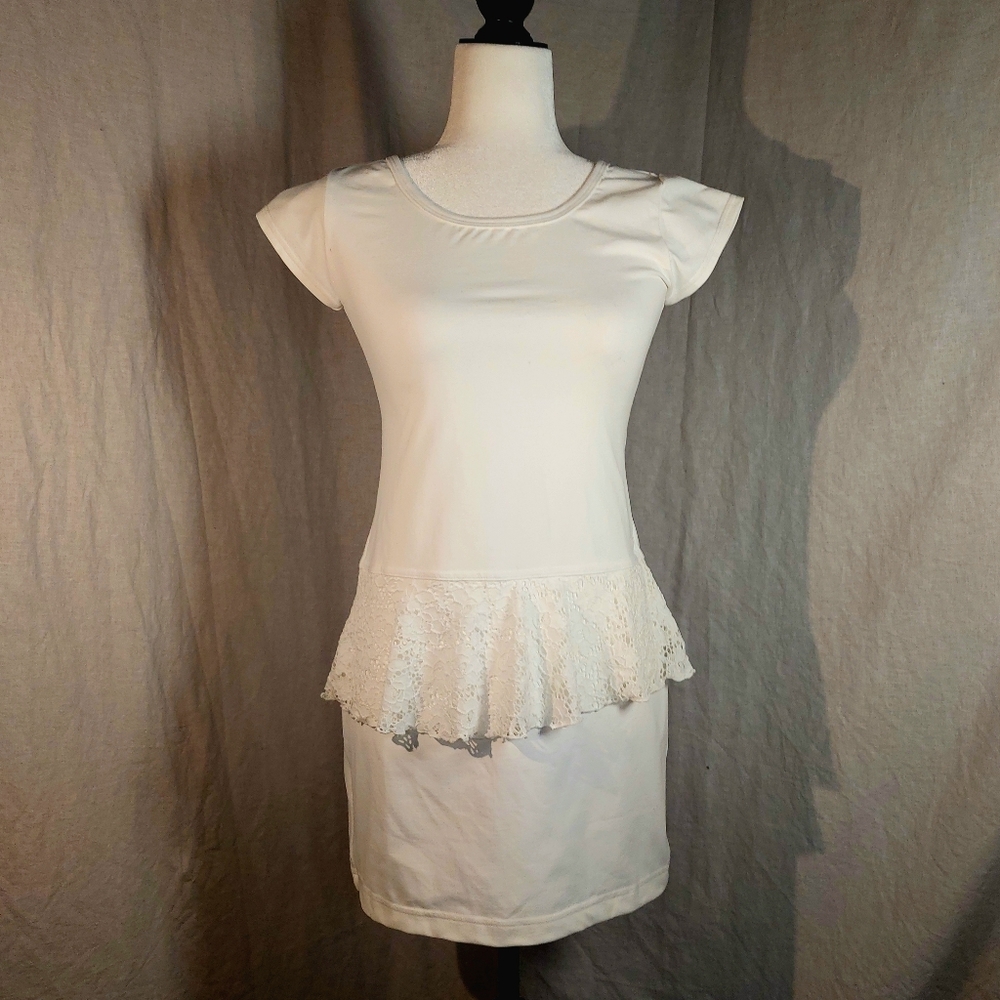 Agame Apparel white cap-sleeved tennis dress w/ lace peplum, S, NWT 2 For 1!